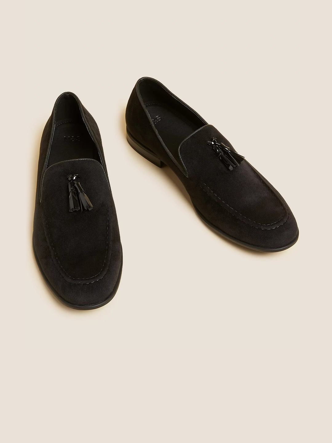 

Marks & Spencer Men Solid Round Toe Velvet Loafers With Tassels, Black