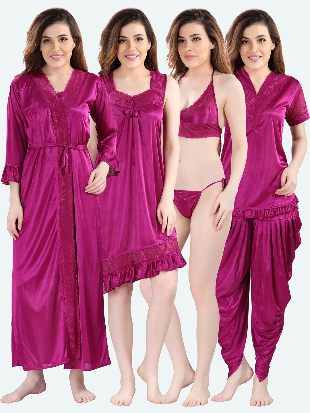 

Romaisa Magenta Set of 6 Maxi Nightdress