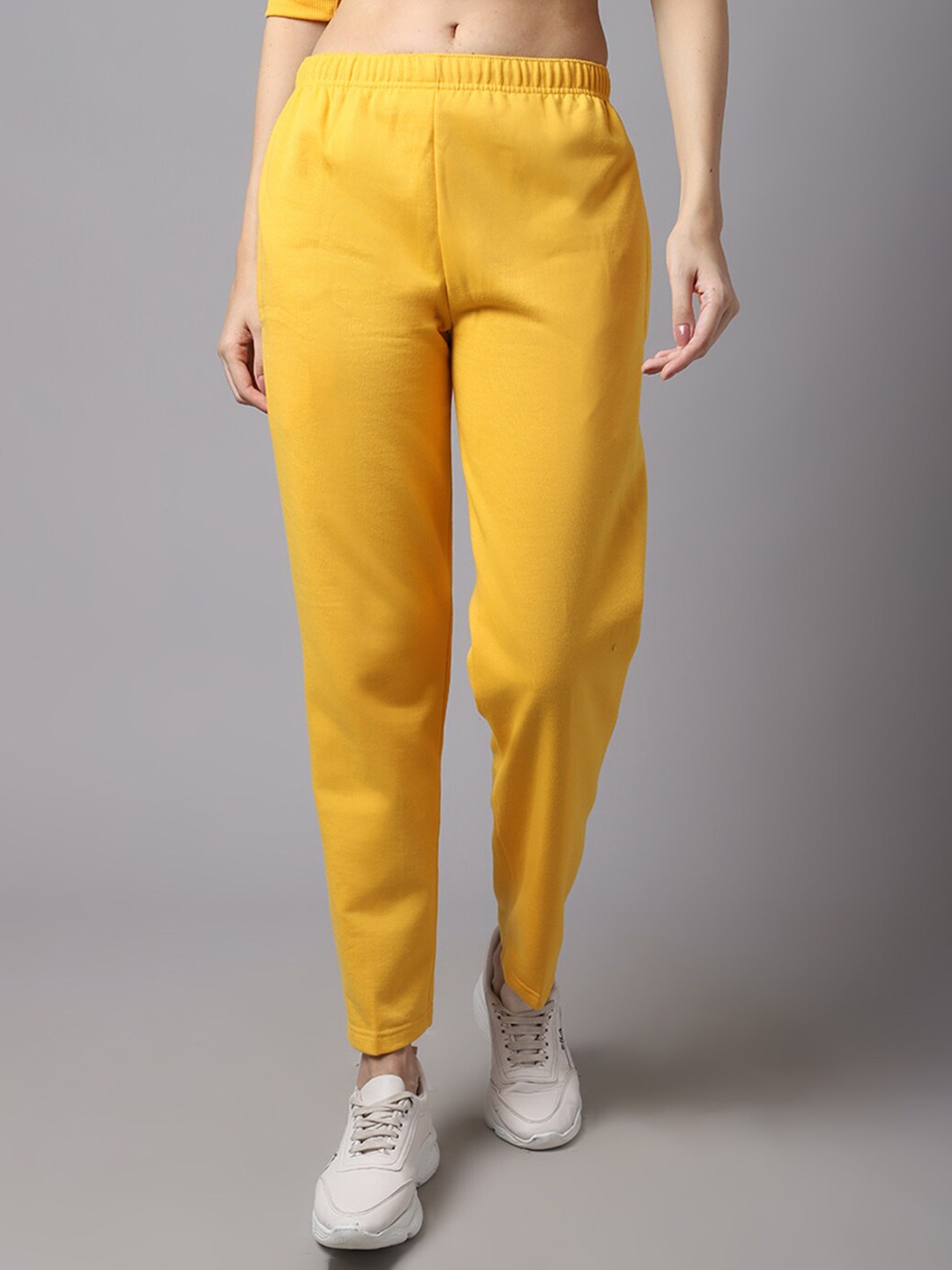 

VIMAL JONNEY Women Yellow Solid Cotton Track Pants