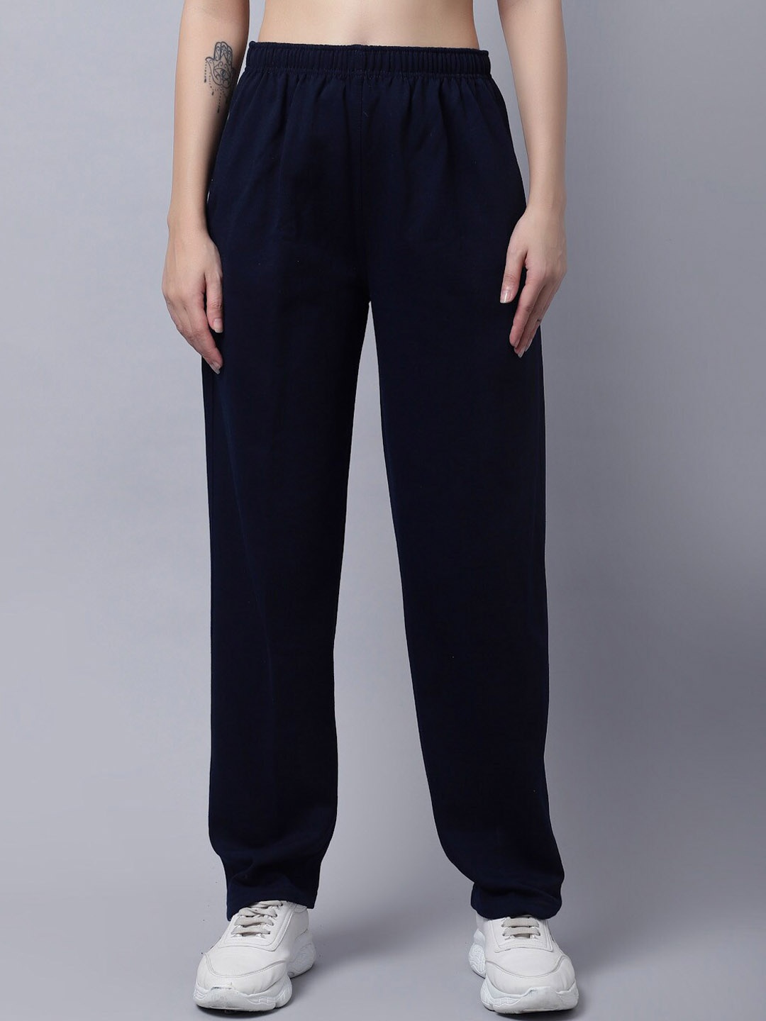 

VIMAL JONNEY Women Navy Blue Solid Cotton Track Pants