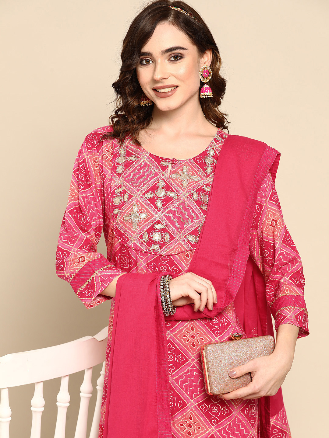 

Sangria Women Pink Ethnic Motifs Printed Kurta with Trousers & With Dupatta