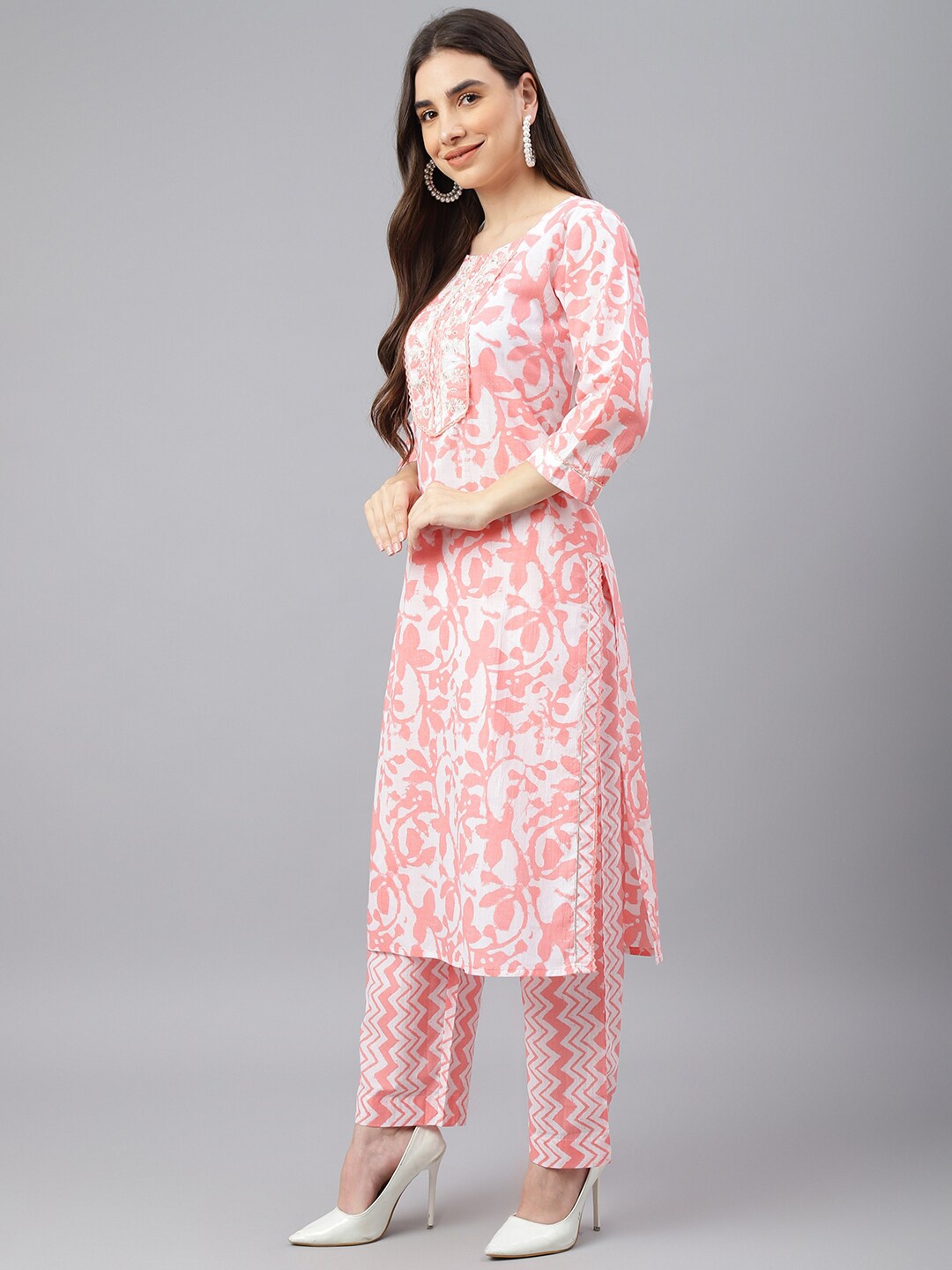 

EtnicaWear Women Embroidered Thread Work Pure Cotton Kurta with Trousers & Dupatta, Orange
