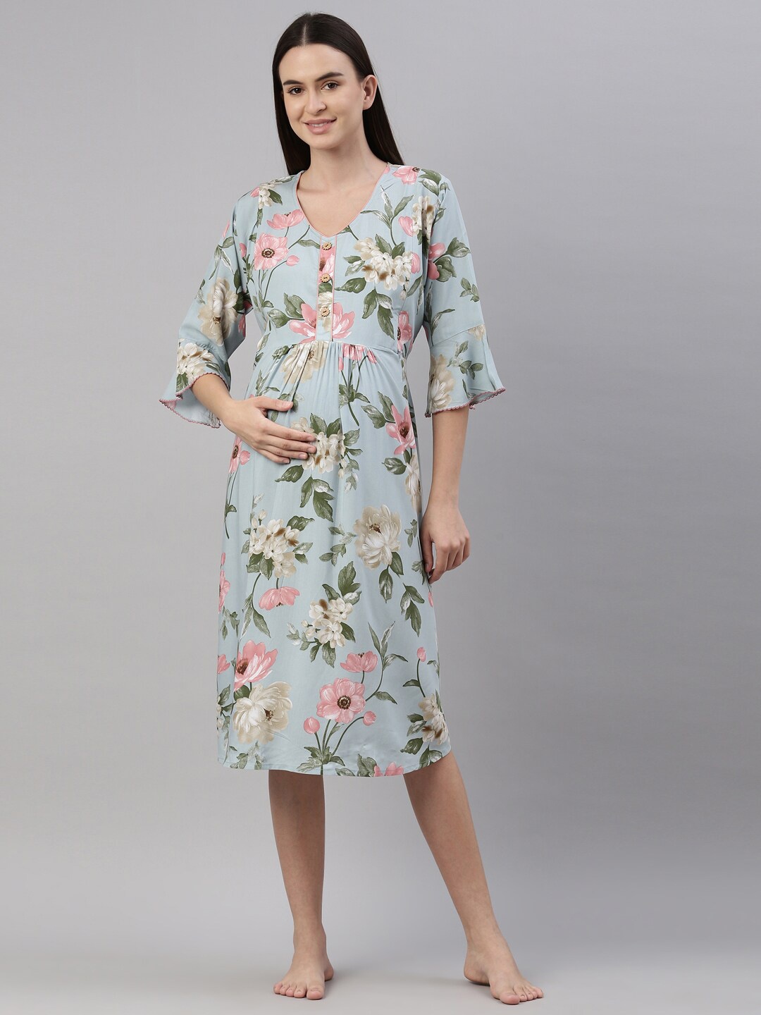 

GOLDSTROMS Blue Floral Maternity Gown Midi Dress