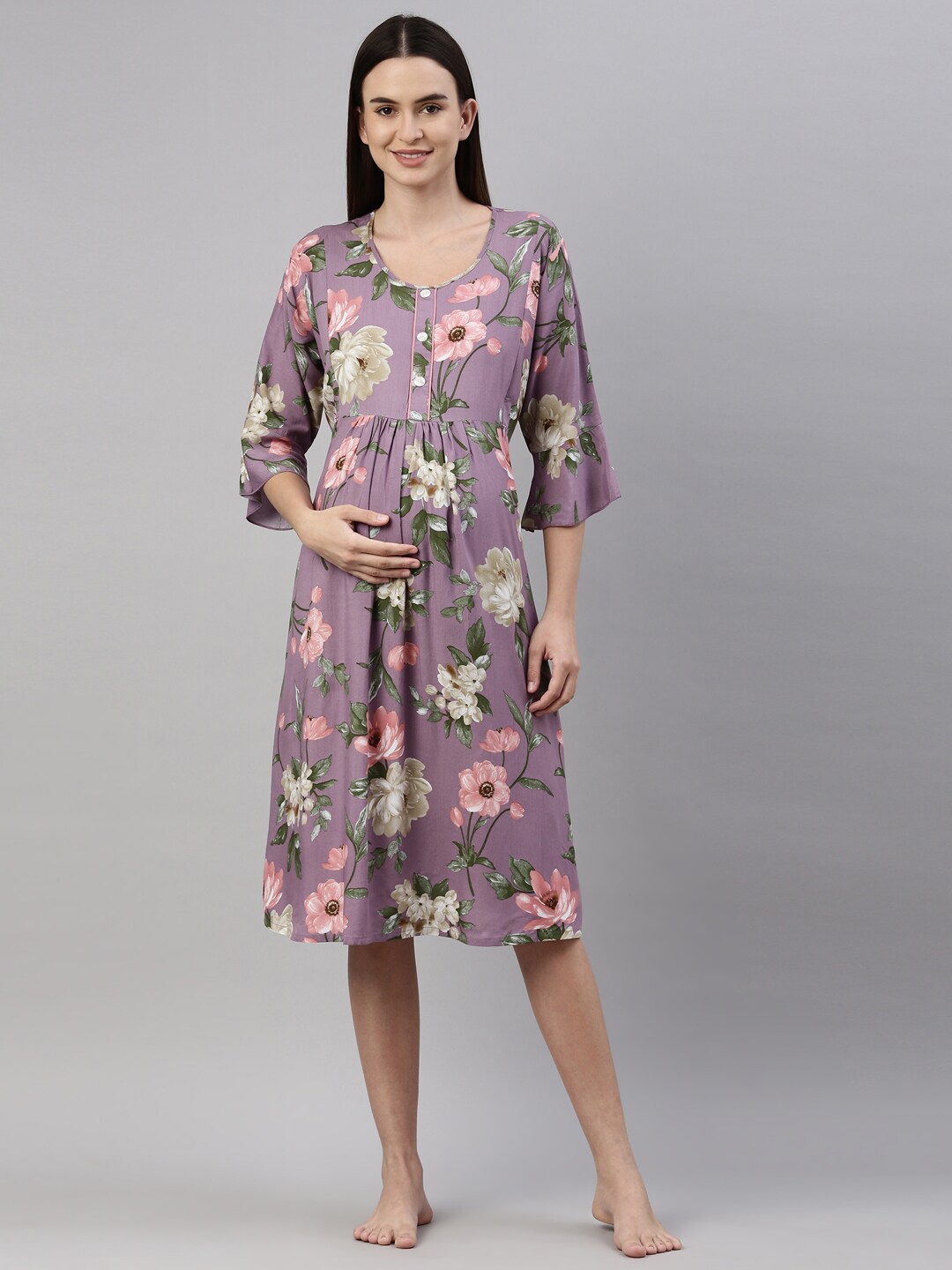 

GOLDSTROMS Magenta Floral Maternity Gown Midi Dress