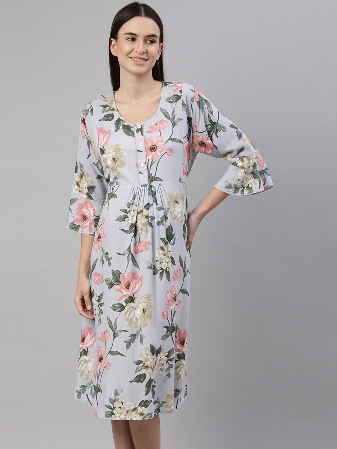 

GOLDSTROMS Grey Floral Maternity Midi Gown Dress