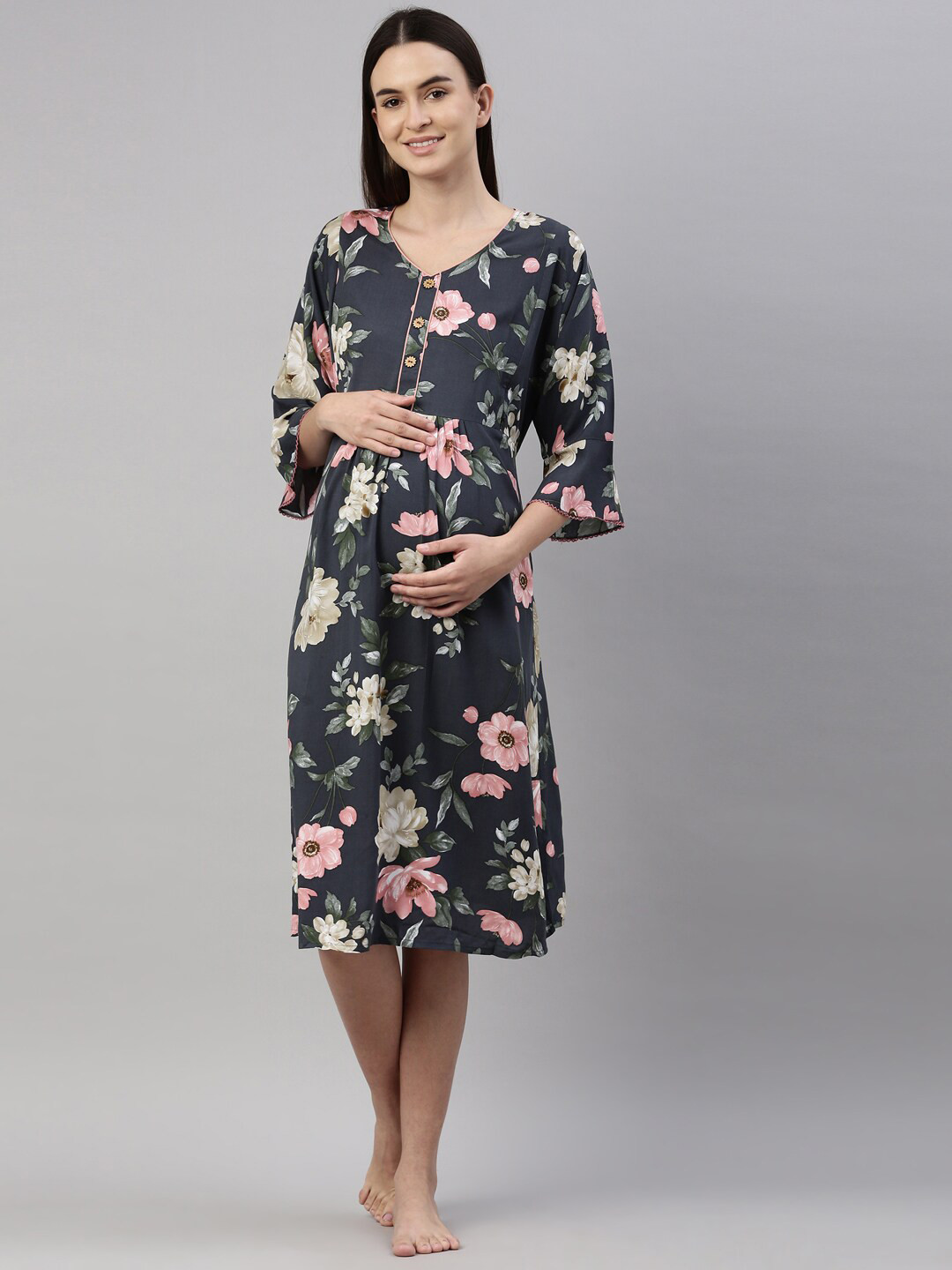 

GOLDSTROMS Charcoal Floral Maternity Midi Gown Dress