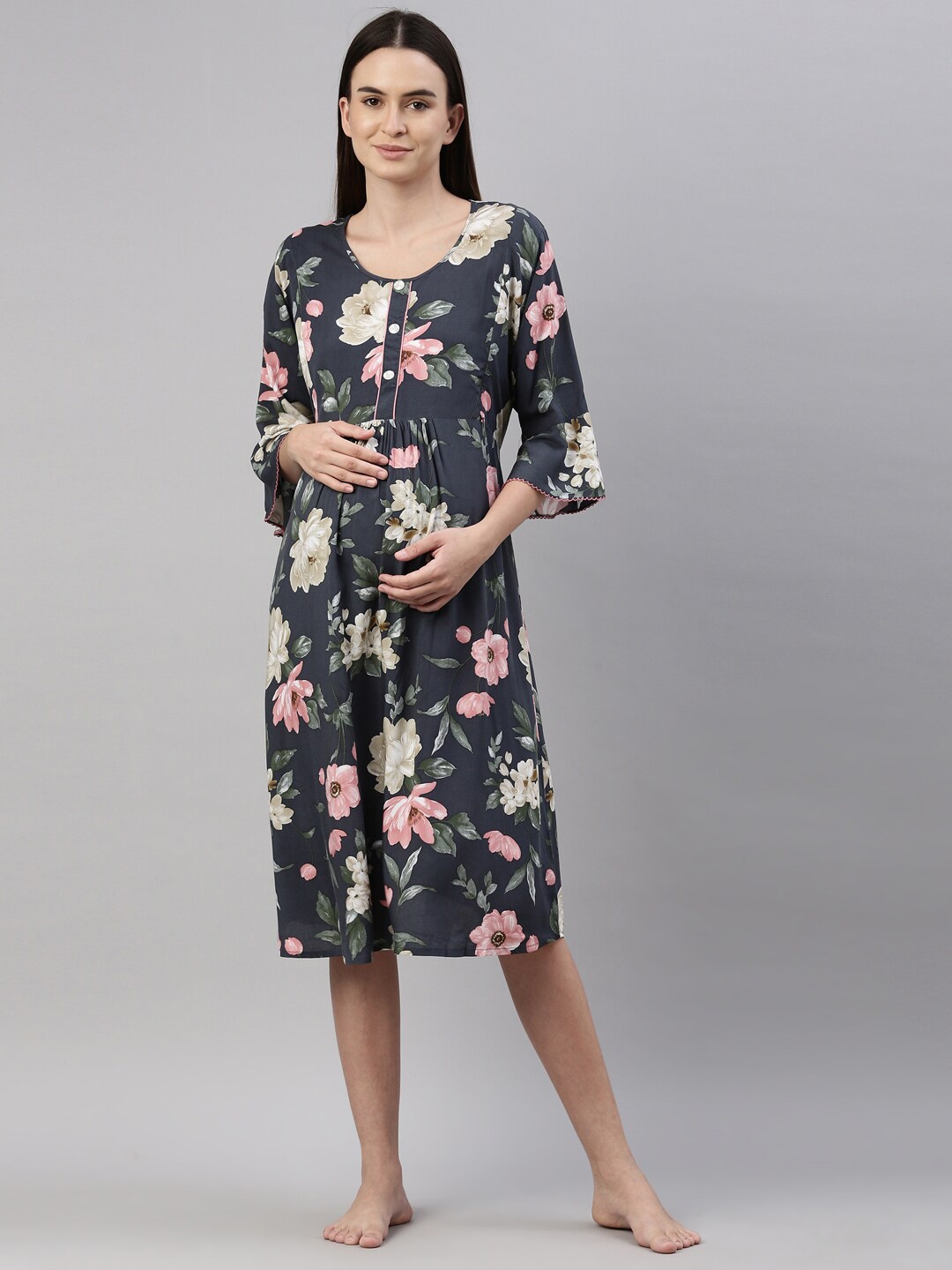 

GOLDSTROMS Charcoal Floral Maternity Midi Gown Dress