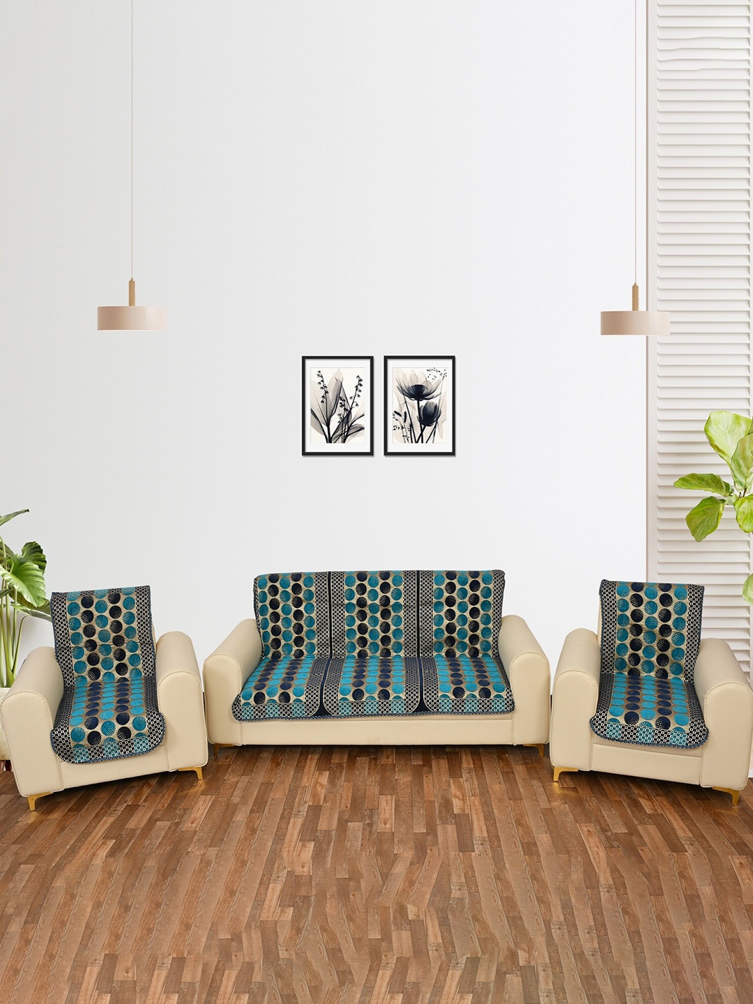 

MULTITEX Set Of 10 Printed 5 Seater Sofa Covers, Blue