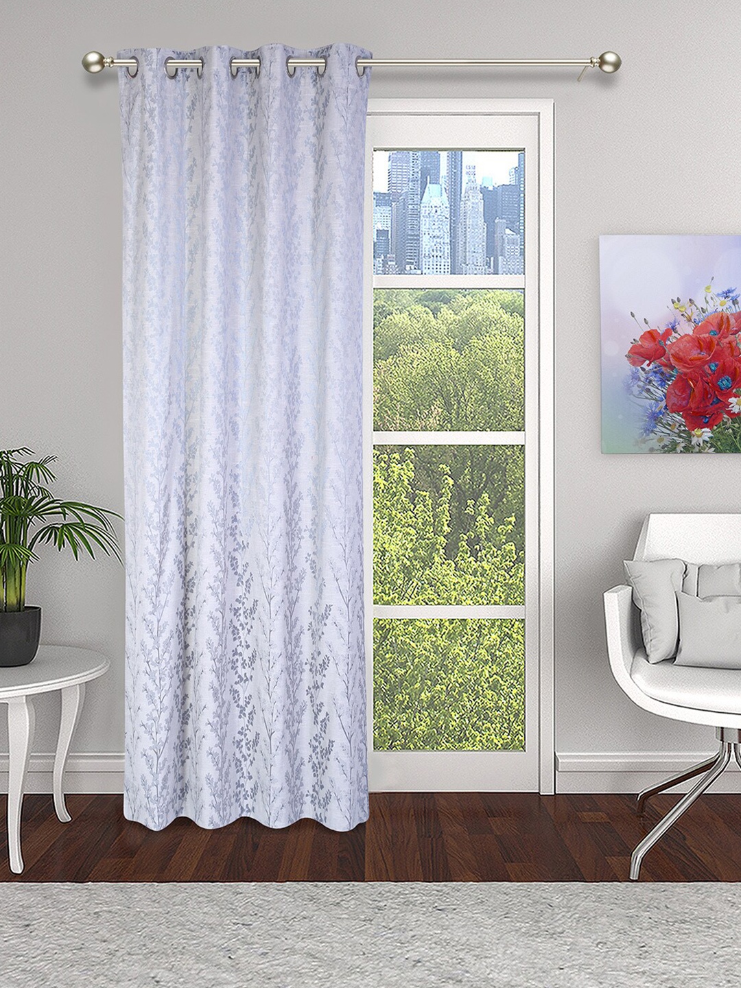 Soumya Floral Long Door Curtain, Grey