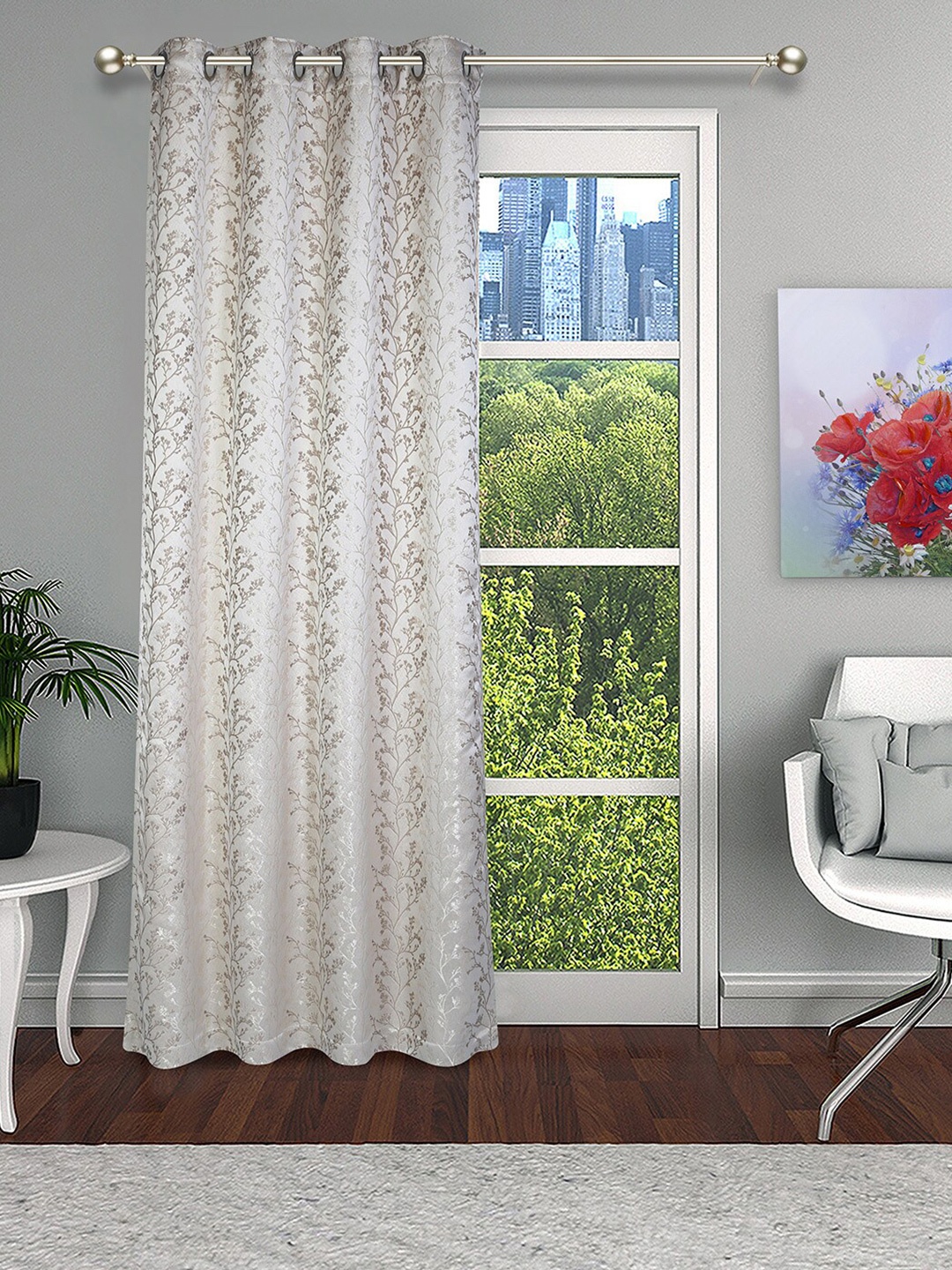 

Soumya White Floral Door Curtain, Beige