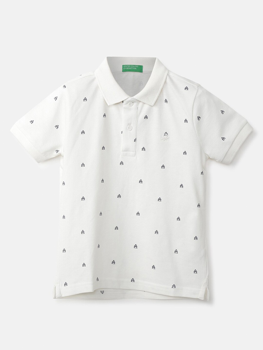 

United Colors of Benetton Boys White Printed Polo Collar T-shirt
