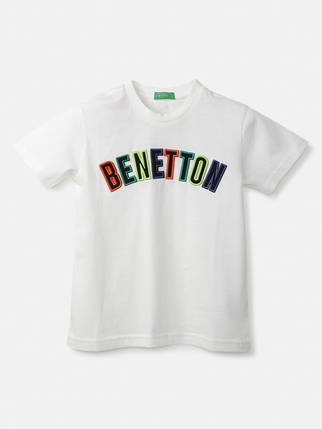 

United Colors of Benetton Boys White Typography Applique T-shirt