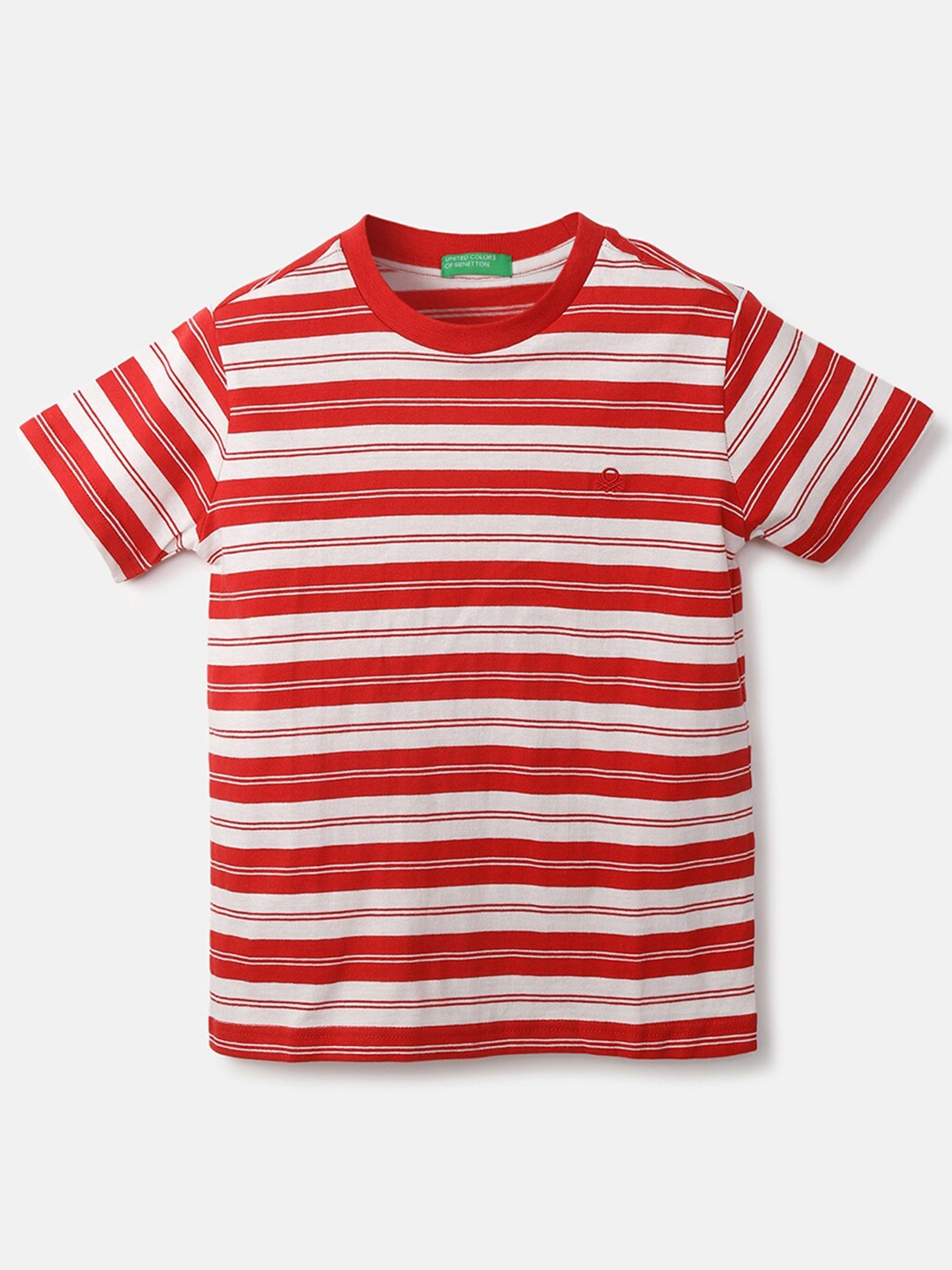 

United Colors of Benetton Boys Red & White Striped Round Neck T-shirt