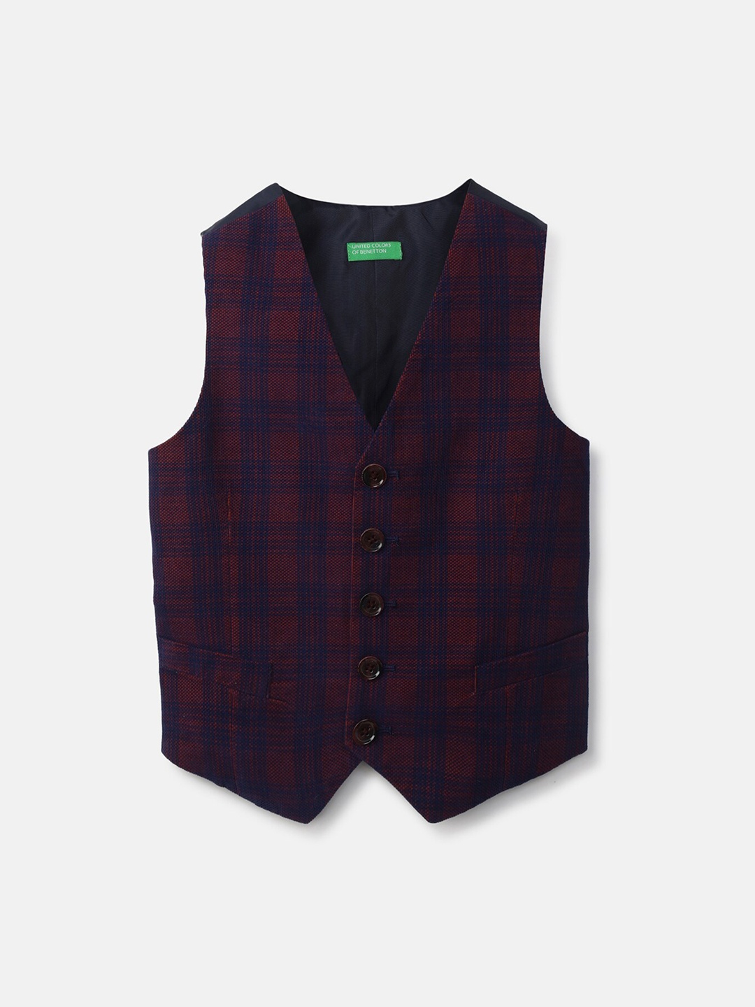 

United Colors of Benetton Boys Blue Checked Cotton Waistcoat