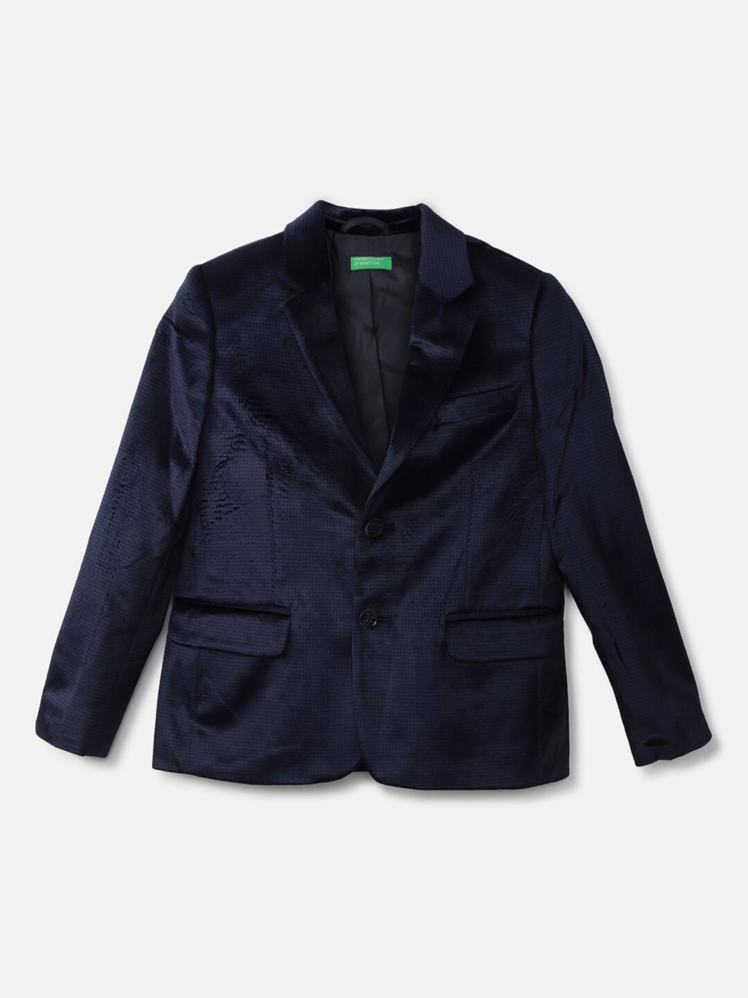 

United Colors of Benetton Boys Navy Blue Single-Breasted Casual Textured Blazers
