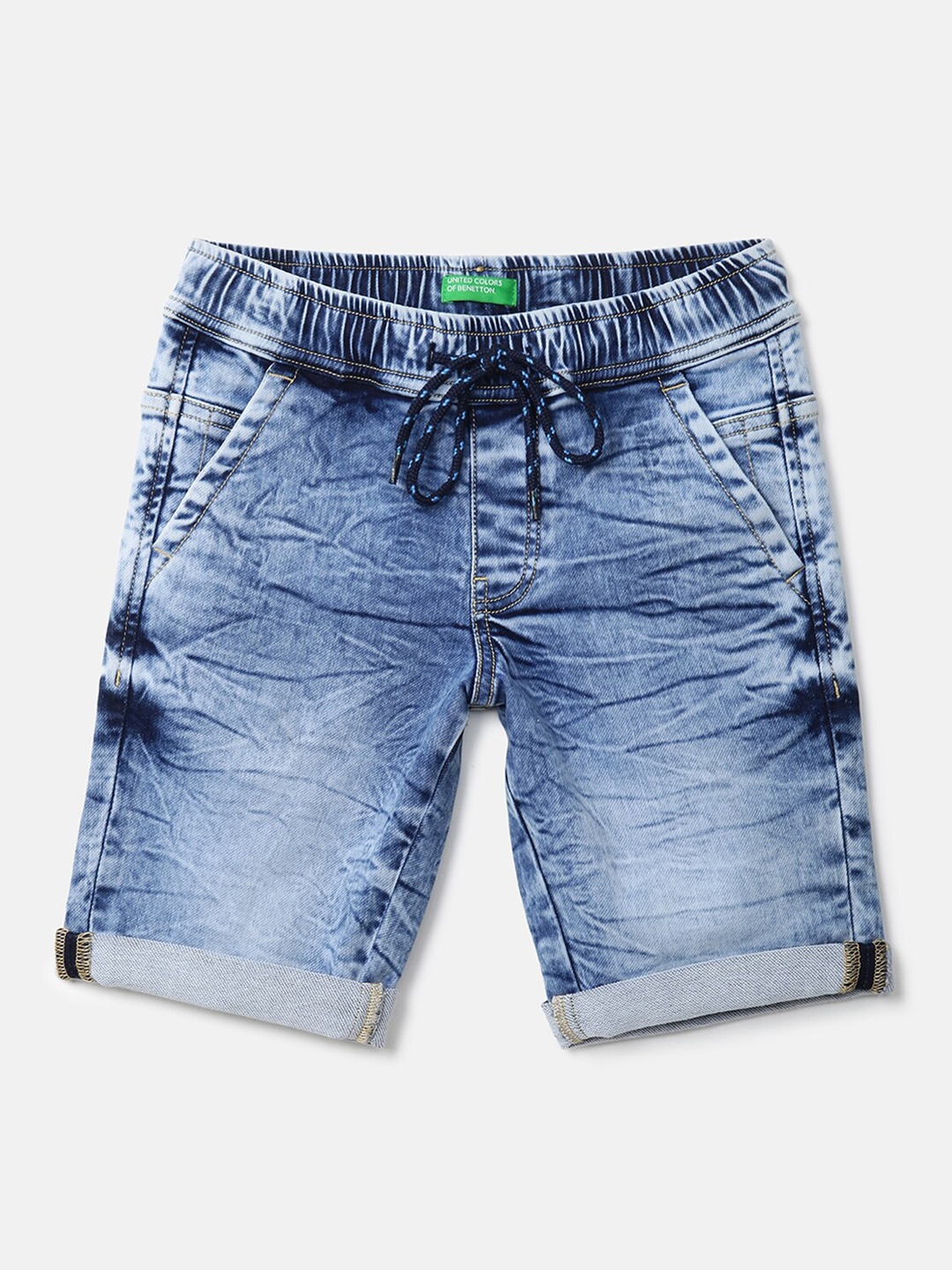 

United Colors of Benetton Boys Washed Regular Fit Mid Rise Denim Shorts, Blue