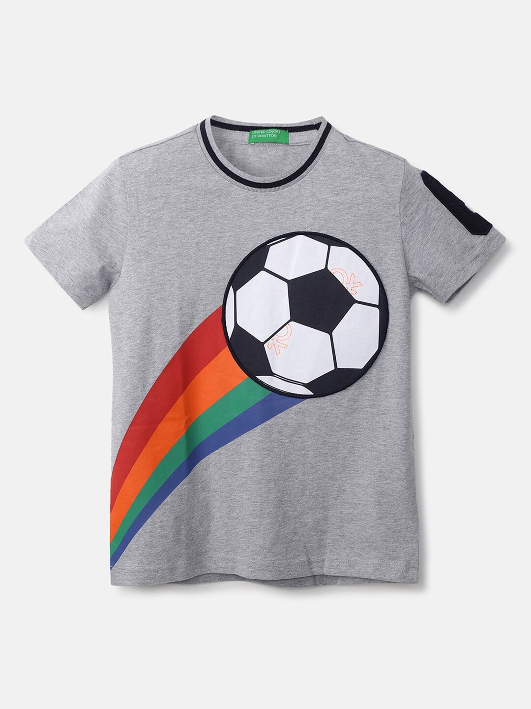 

United Colors of Benetton Boys Grey Printed Applique Cotton T-shirt