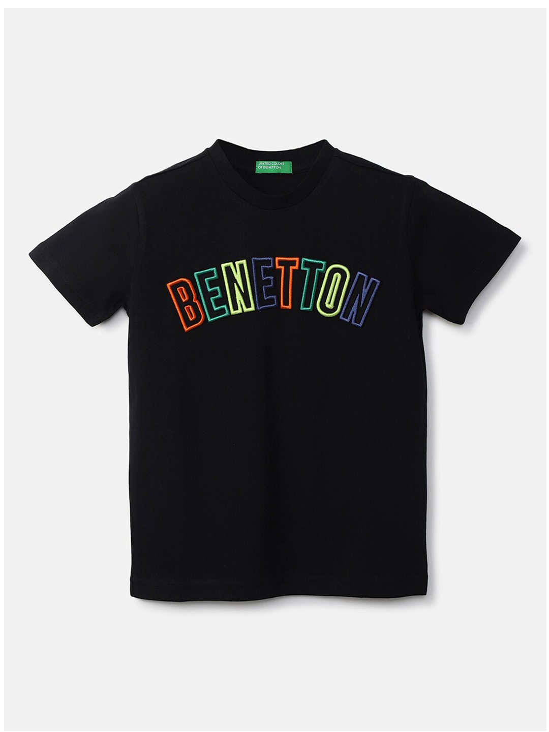 

United Colors of Benetton Boys Black Typography Printed Cotton T-shirt