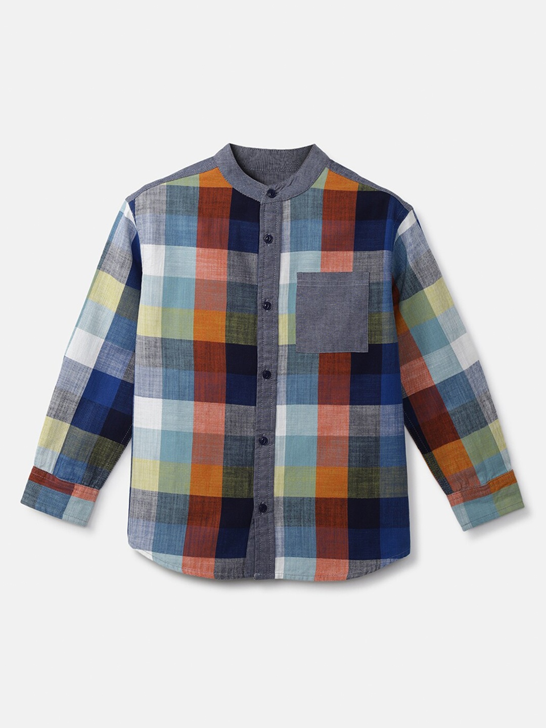 

United Colors of Benetton Boys Grey & Orange Buffalo Checked Casual Shirt