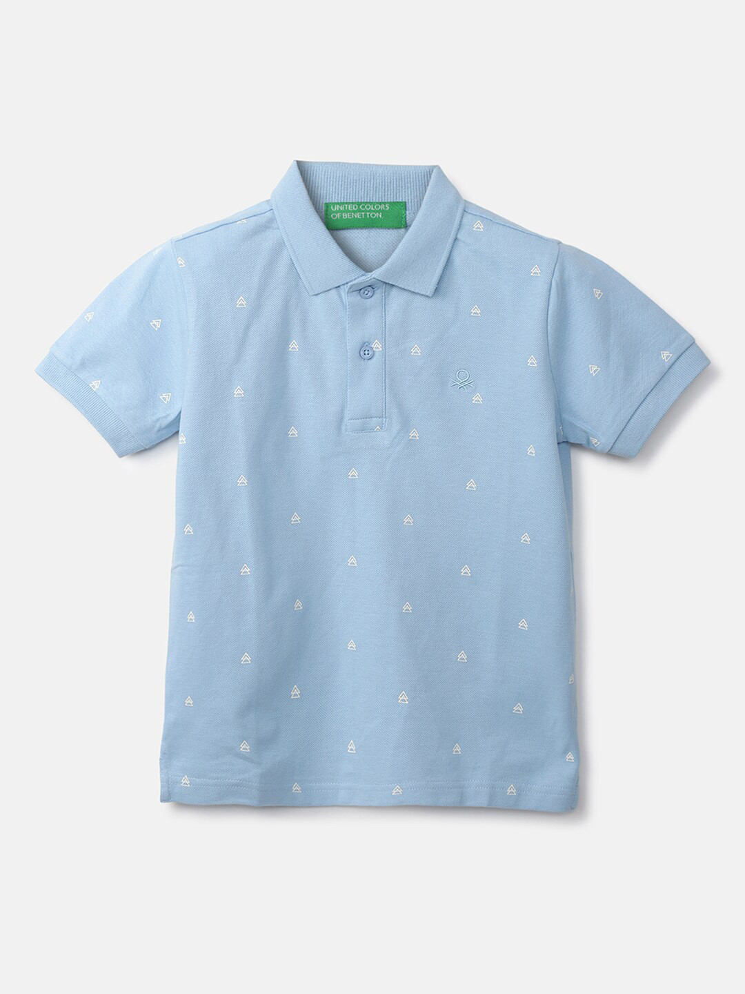 

United Colors of Benetton Boys Blue Printed Polo Collar T-shirt