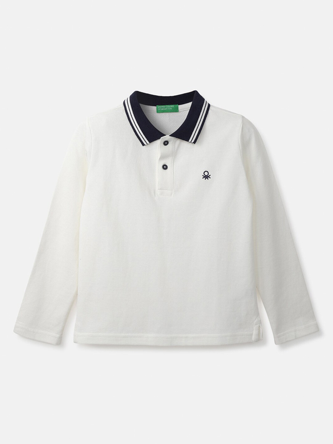 

United Colors of Benetton Boys White Polo Collar Cotton T-shirt