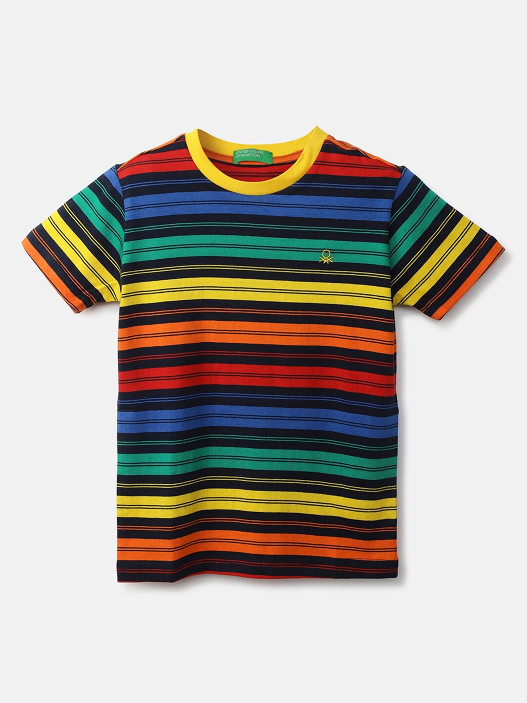 

United Colors of Benetton Boys Red & Orange Striped Cotton T-shirt