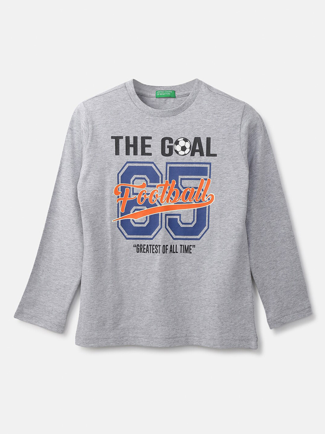 

United Colors of Benetton Boys Grey Typography Printed Cotton T-shirt