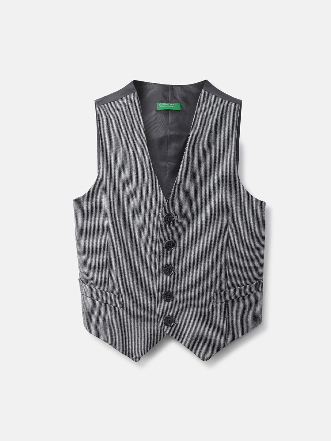 

United Colors of Benetton Boys Houndstooth Printed Waistcoat, Grey