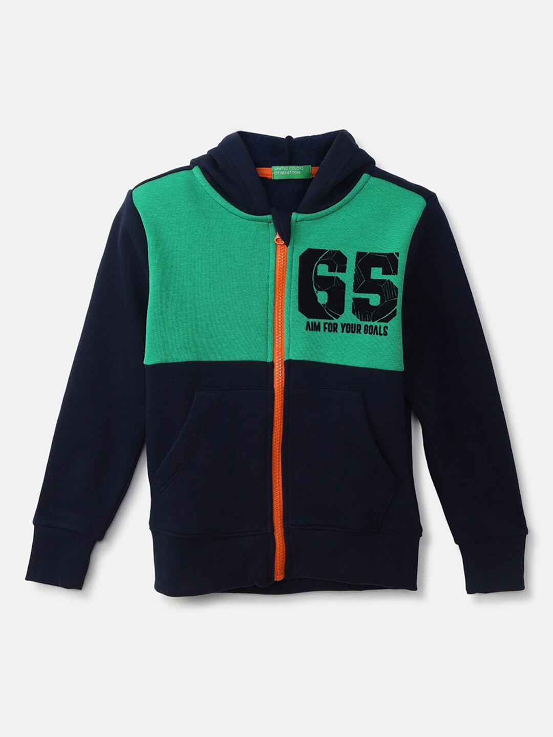 

United Colors of Benetton Boys Navy Blue Colourblocked Hooded Sweatshirt