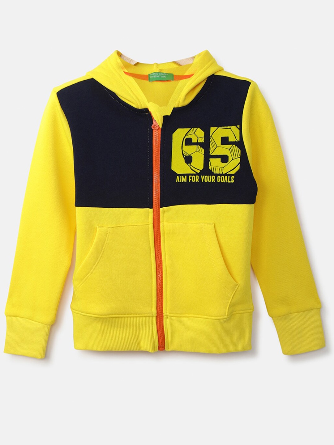 

United Colors of Benetton Boys Yellow Colourblocked Hooded Sweatshirt