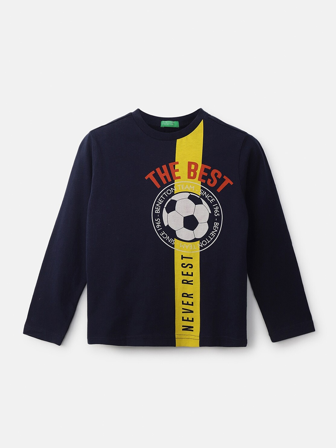 

United Colors of Benetton Boys Navy Blue Typography Printed T-shirt