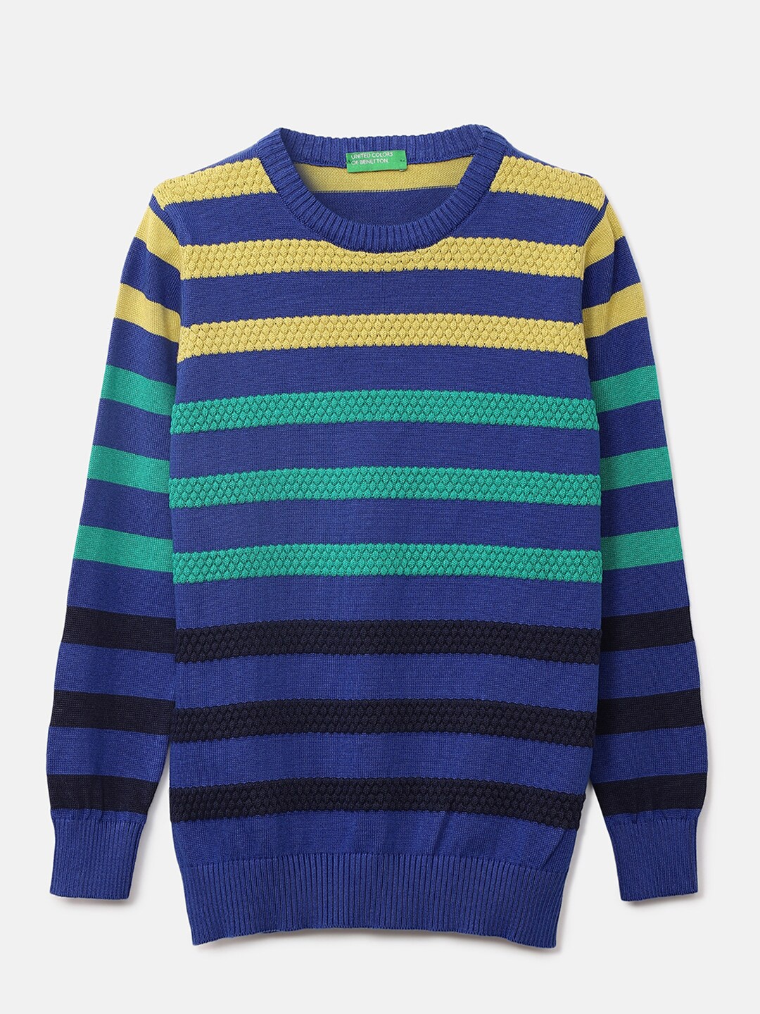 

United Colors of Benetton Boys Blue & Yellow Cotton Striped Pullover