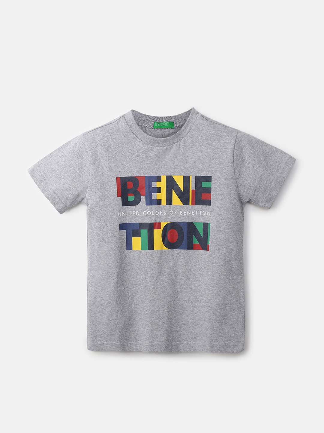 

United Colors of Benetton Boys Grey Typography Printed T-shirt