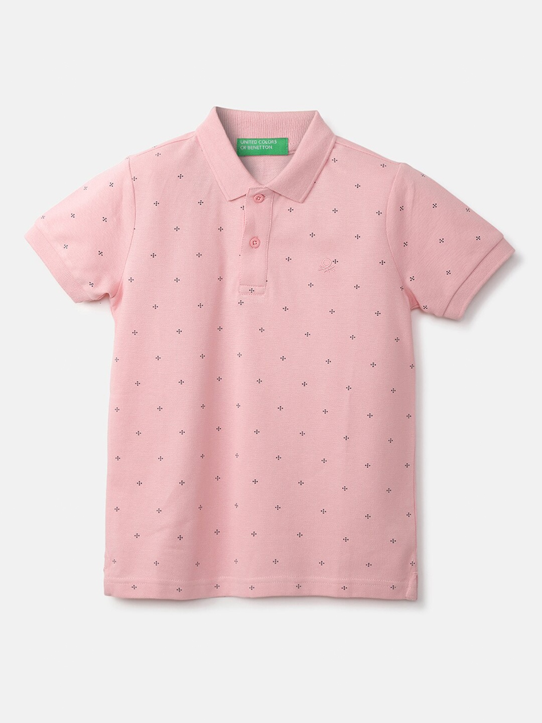 

United Colors of Benetton Boys Pink Printed Polo Collar T-shirt