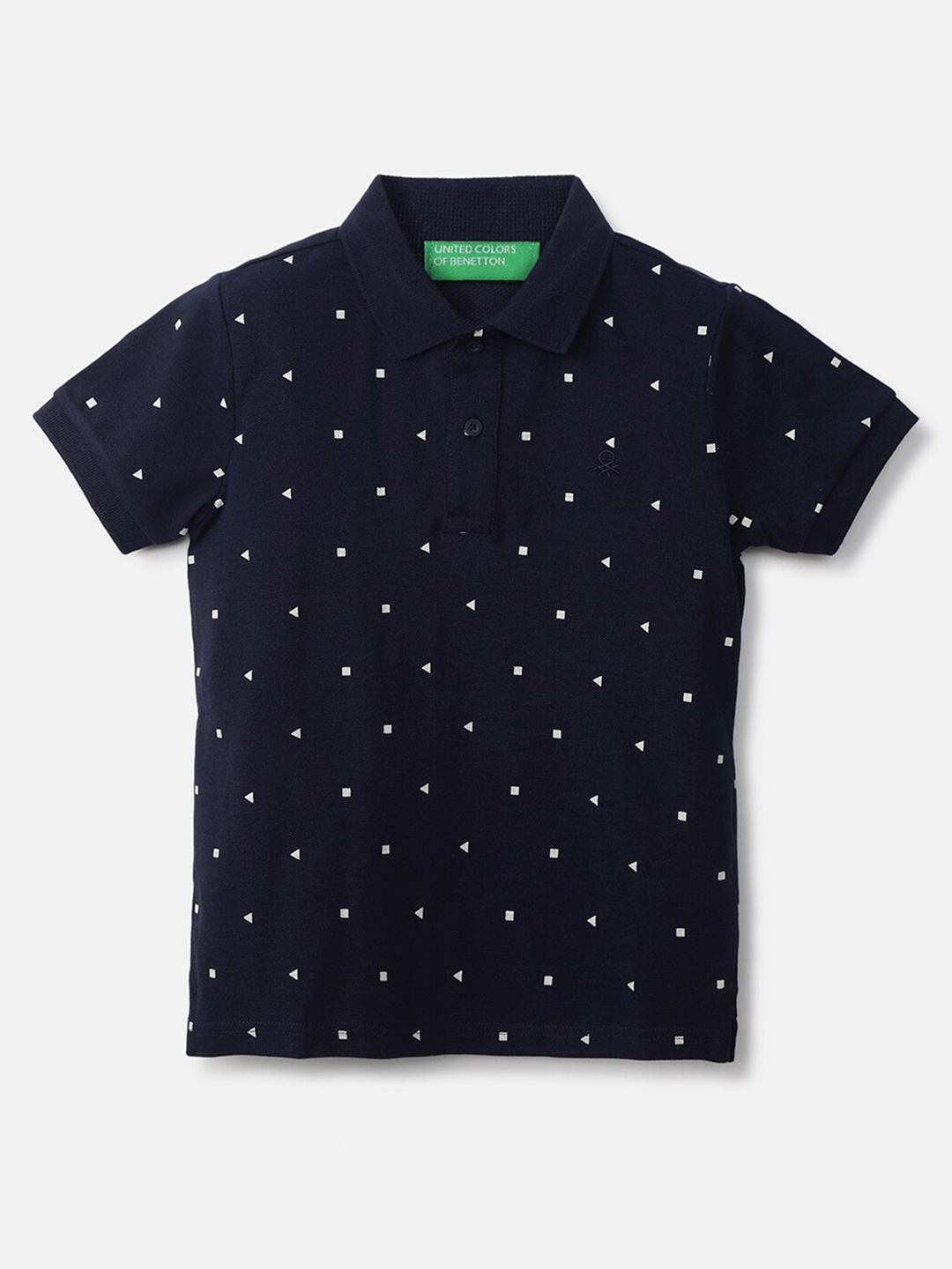 

United Colors of Benetton Boys Navy Blue Printed Polo Collar T-shirt