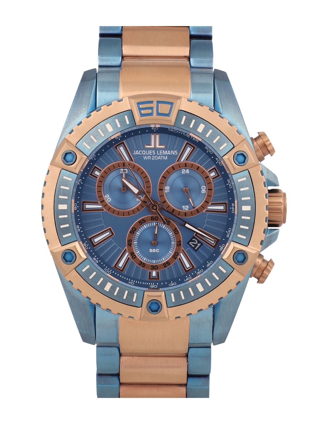 

Jacques Lemans Men Blue Dial & Bracelet Style Straps Analogue Watch 1-1805K-blue