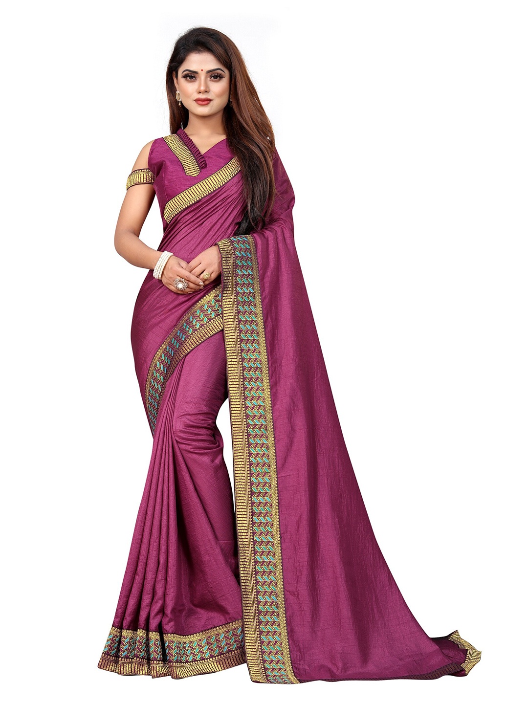 

Queenswear Creation Purple & Blue Pure Silk Saree
