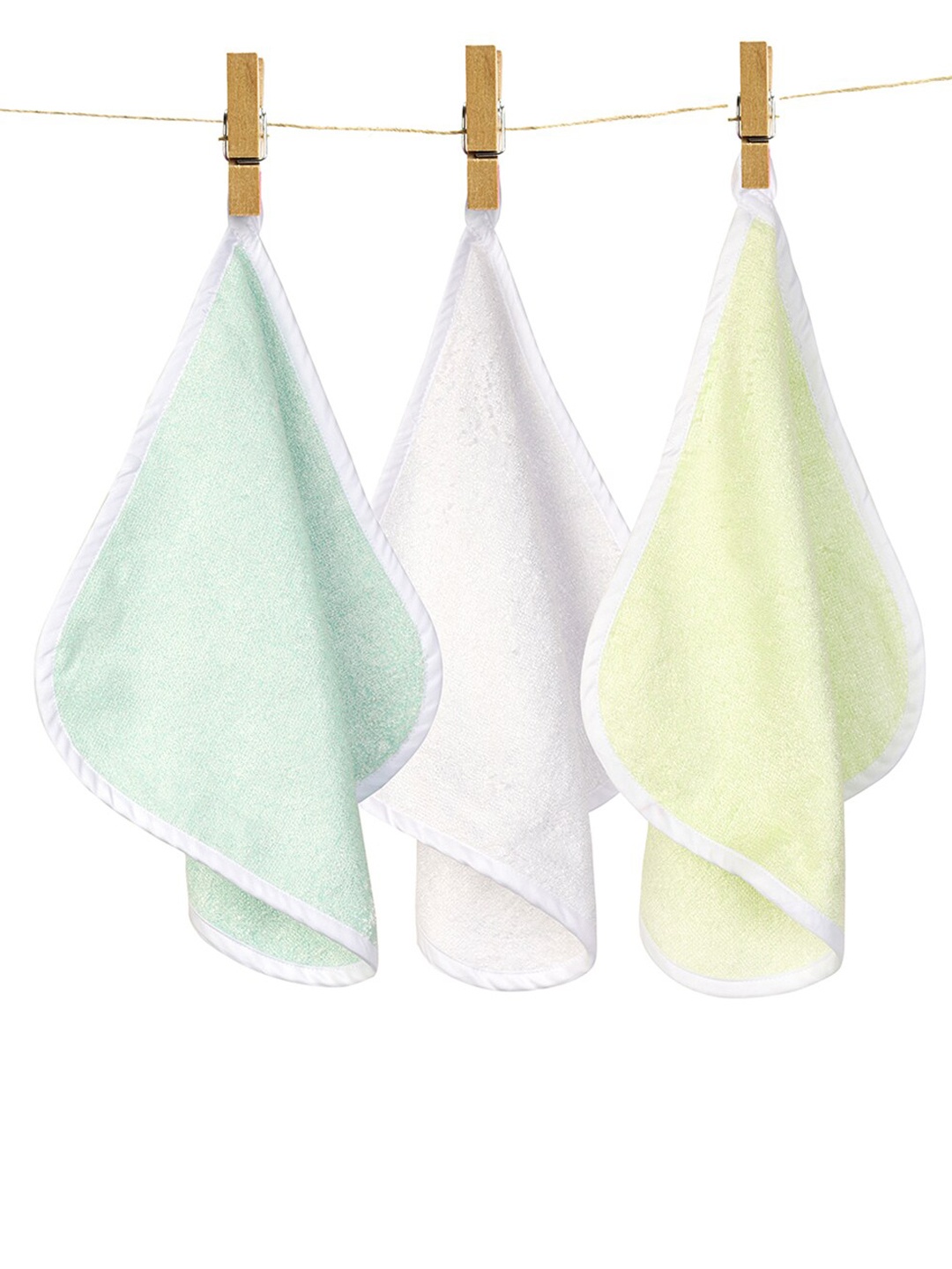 

Fancy Fluff Boys Pack of 3 Green , White & Yellow Solid Bamboo Cotton Washcloth