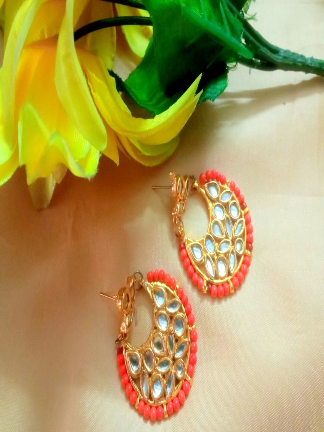 

Runjhun Gold Plated Red Contemporary Drop Earrings