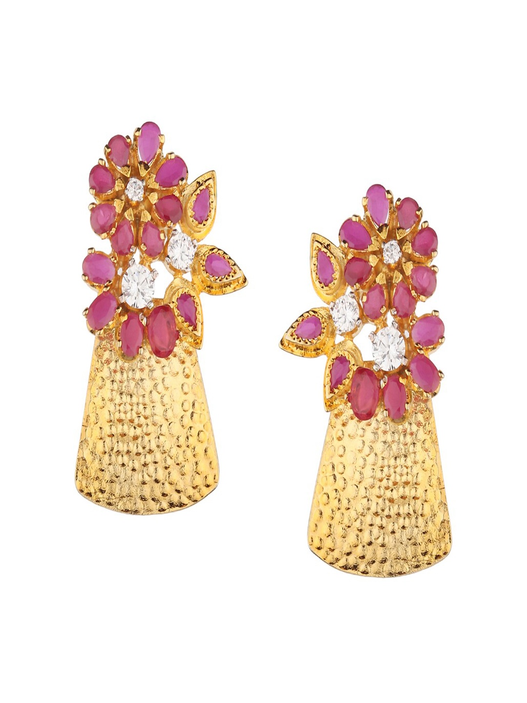 

Runjhun Gold Plated Pink Contemporary Drop Earrings