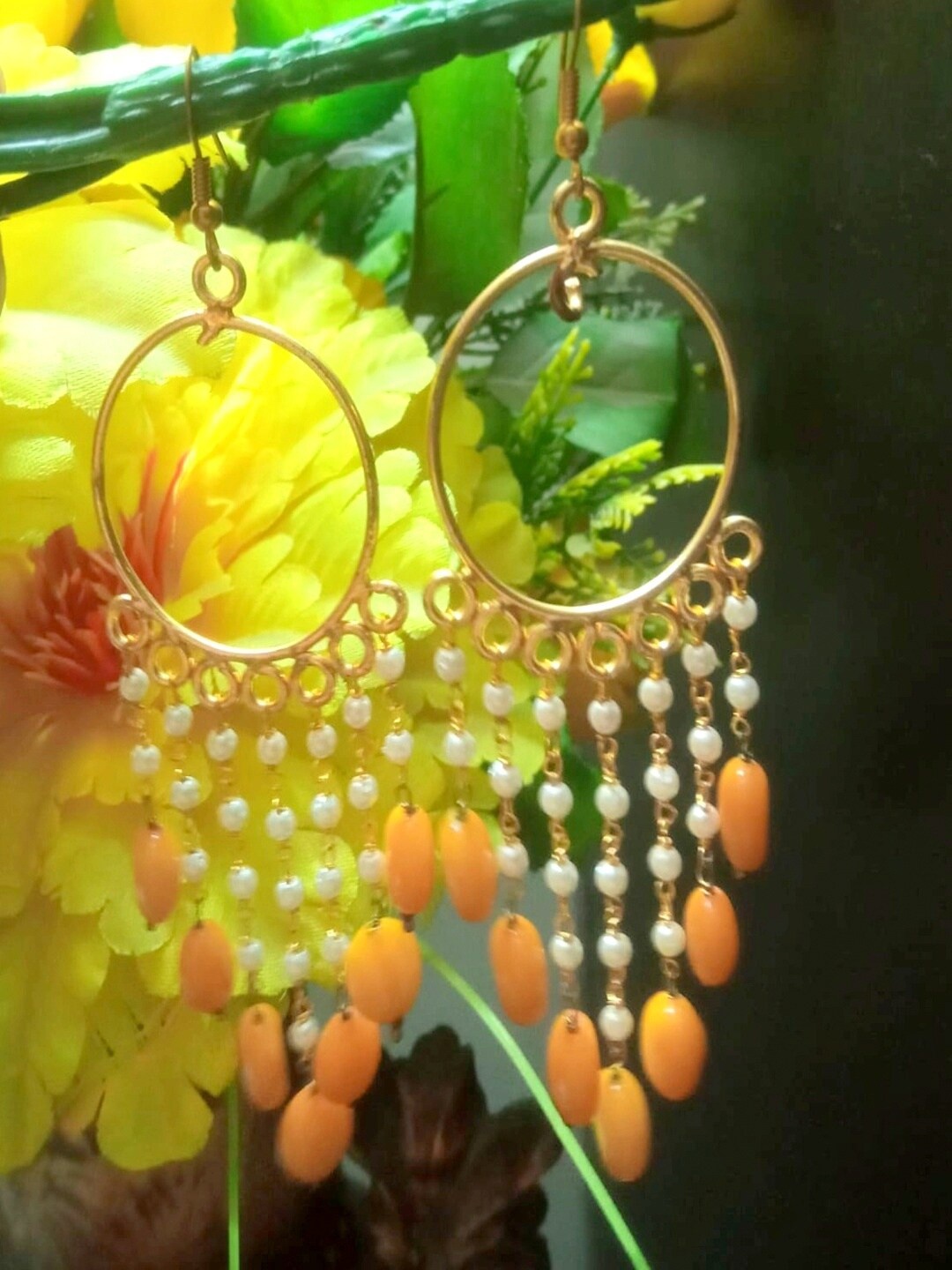 

Runjhun Gold Plated Orange Contemporary Chandbali Earrings