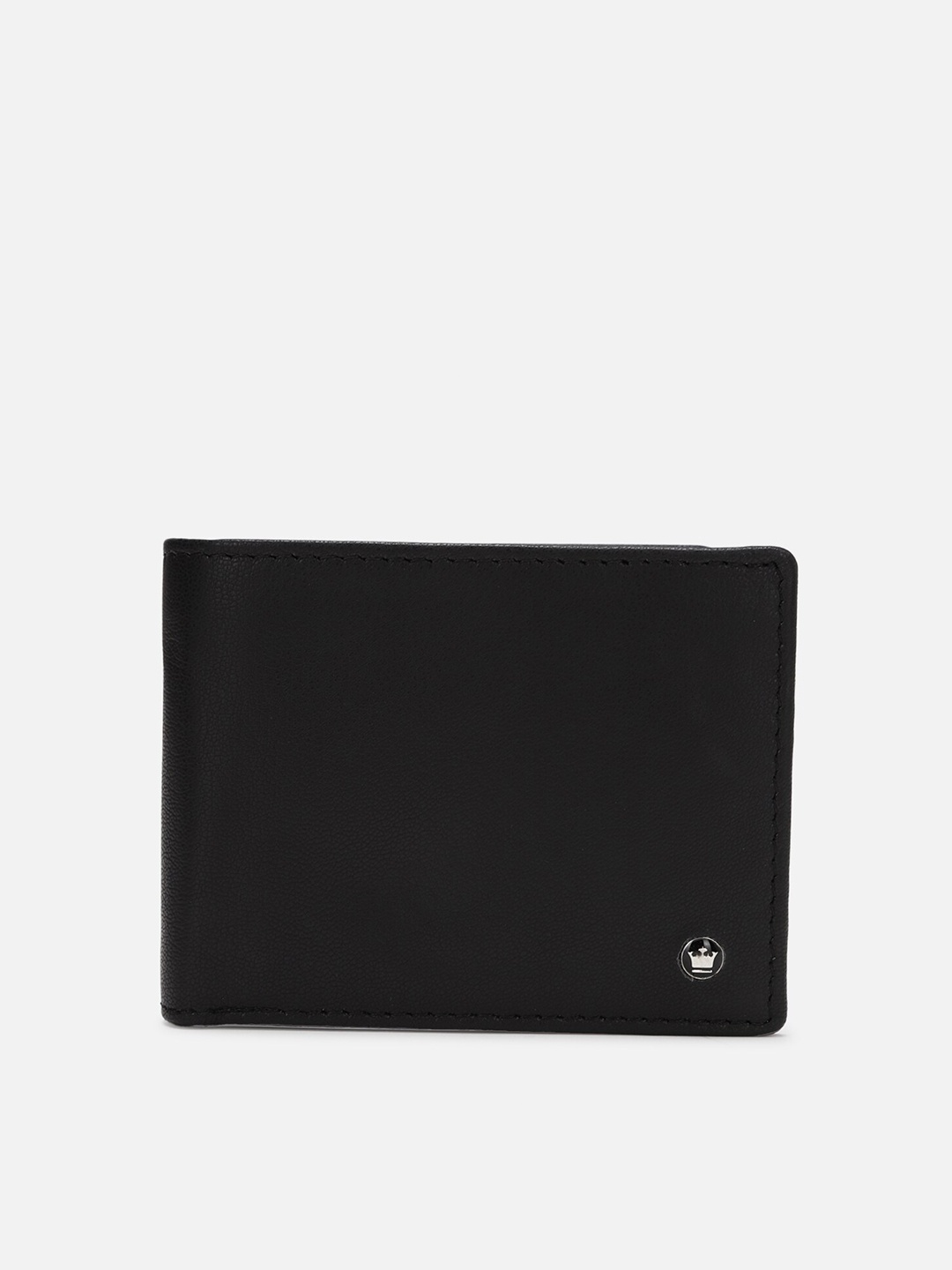 

Louis Philippe Men Textured Leather Two Fold Wallet with SD Card Holder, Black