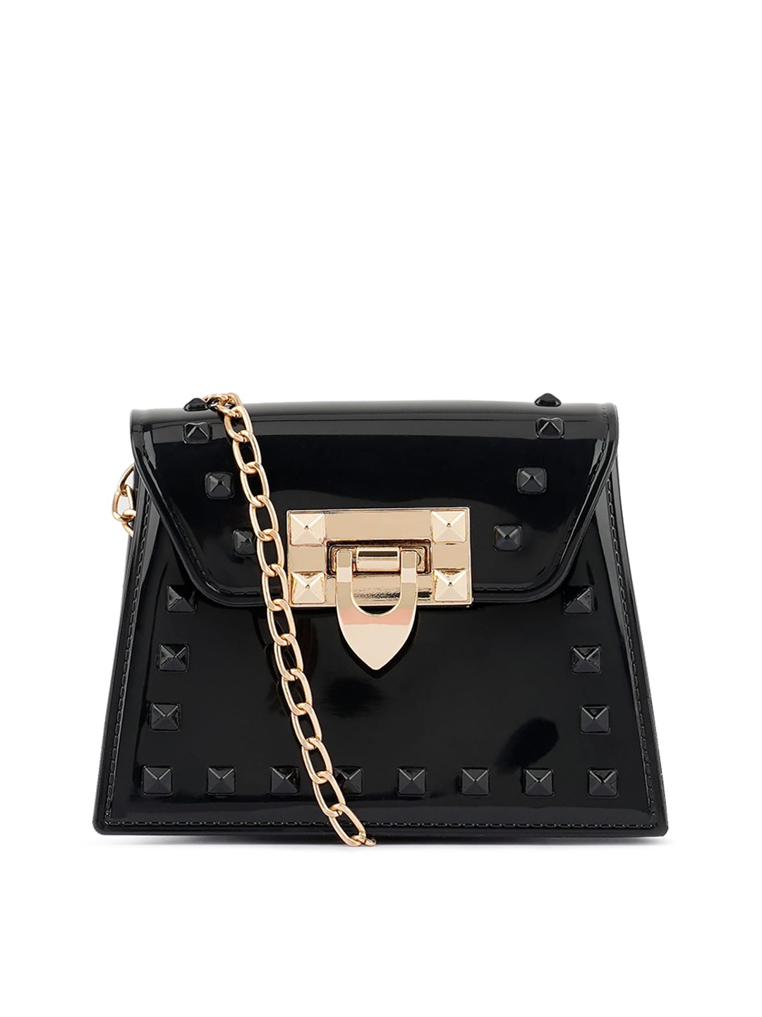 

London Rag Black Embellished Structured Sling Bag