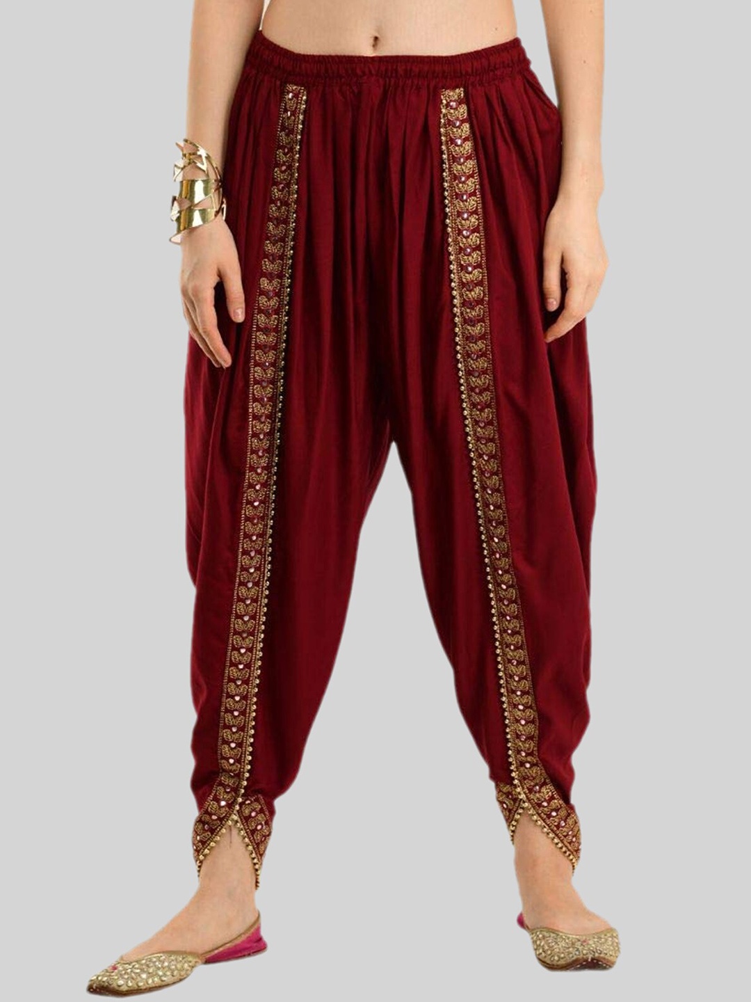 

KEX Women Maroon Embroidered Embellished Dhoti Pants