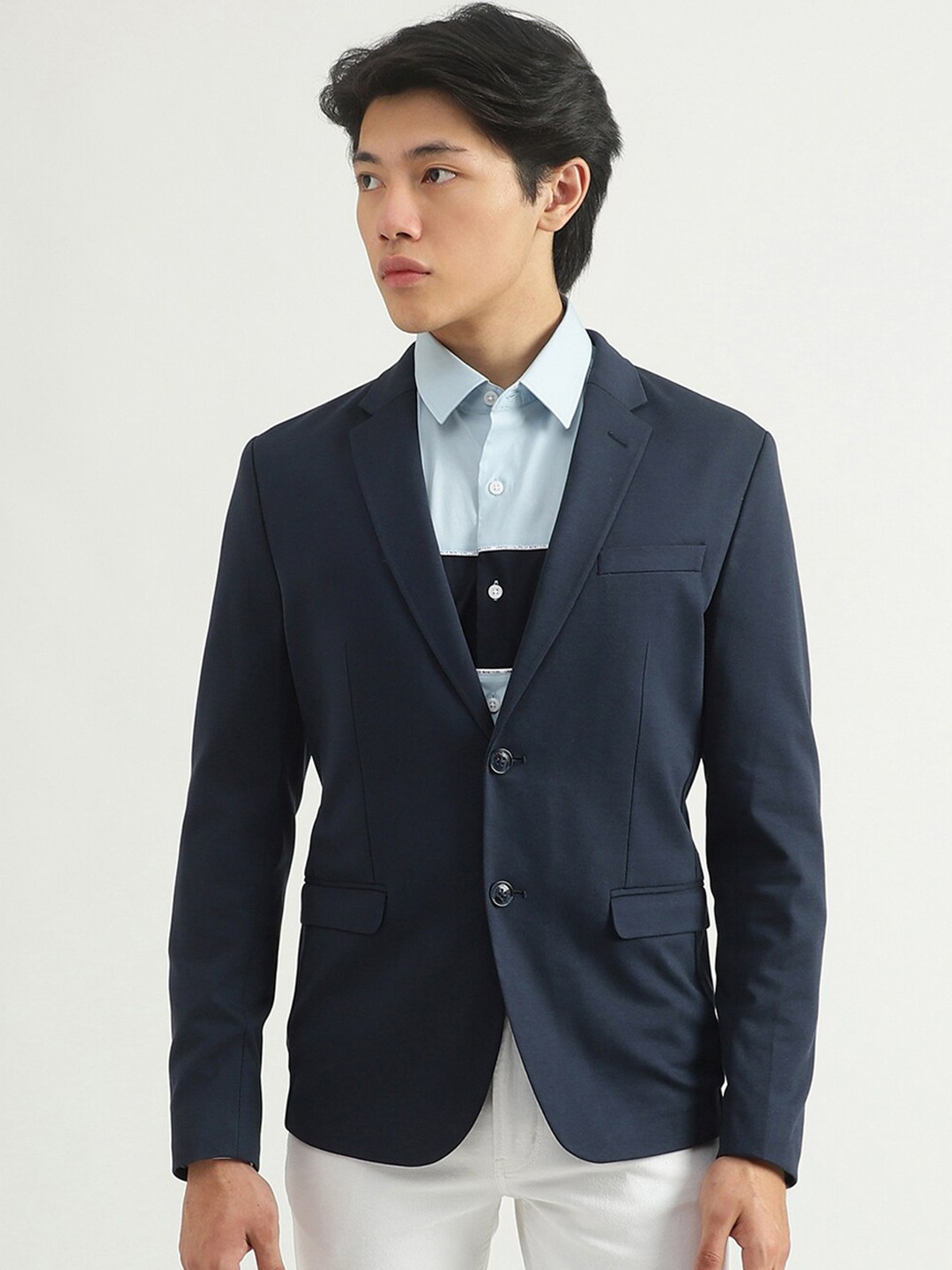 

United Colors of Benetton Men Navy Blue Solid Single-Breasted Casual Blazers