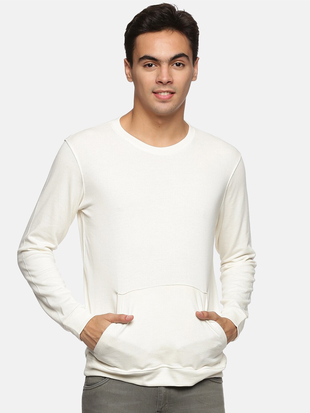 

IMPACKT Men Off White Solid Sweatshirt