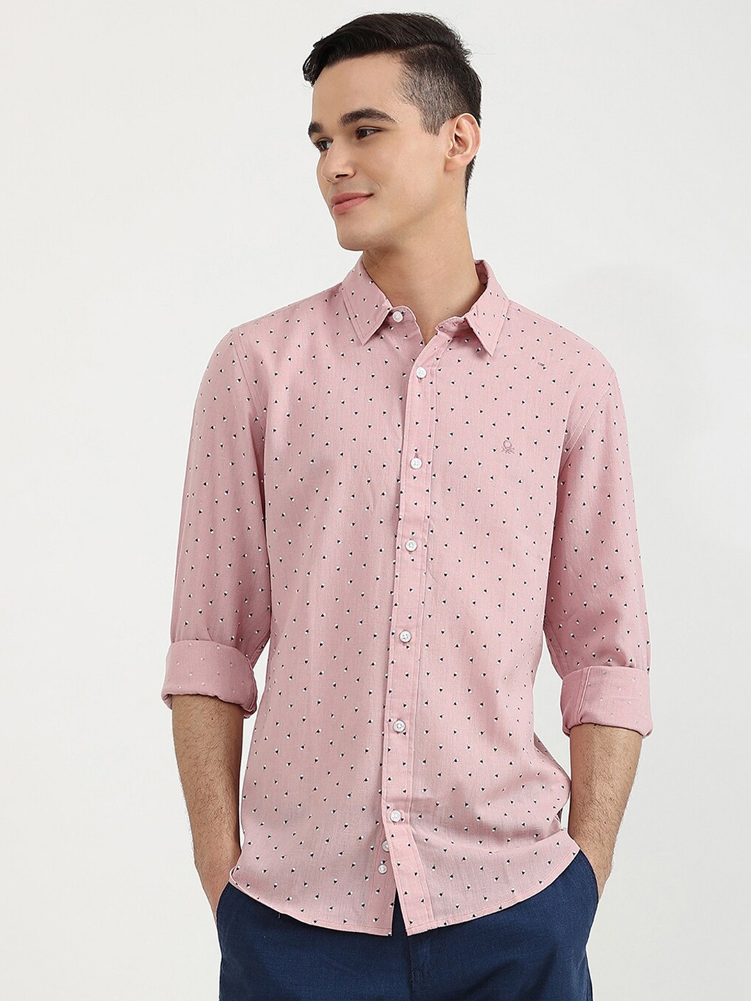 

United Colors of Benetton Men Pink Slim Fit Printed Casual Shirt