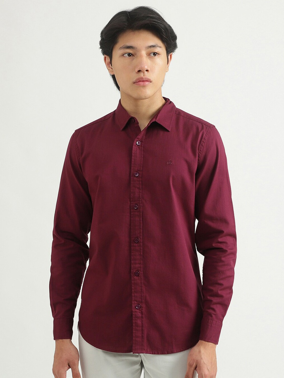

United Colors of Benetton Men Burgundy Slim Fit Casual Shirt