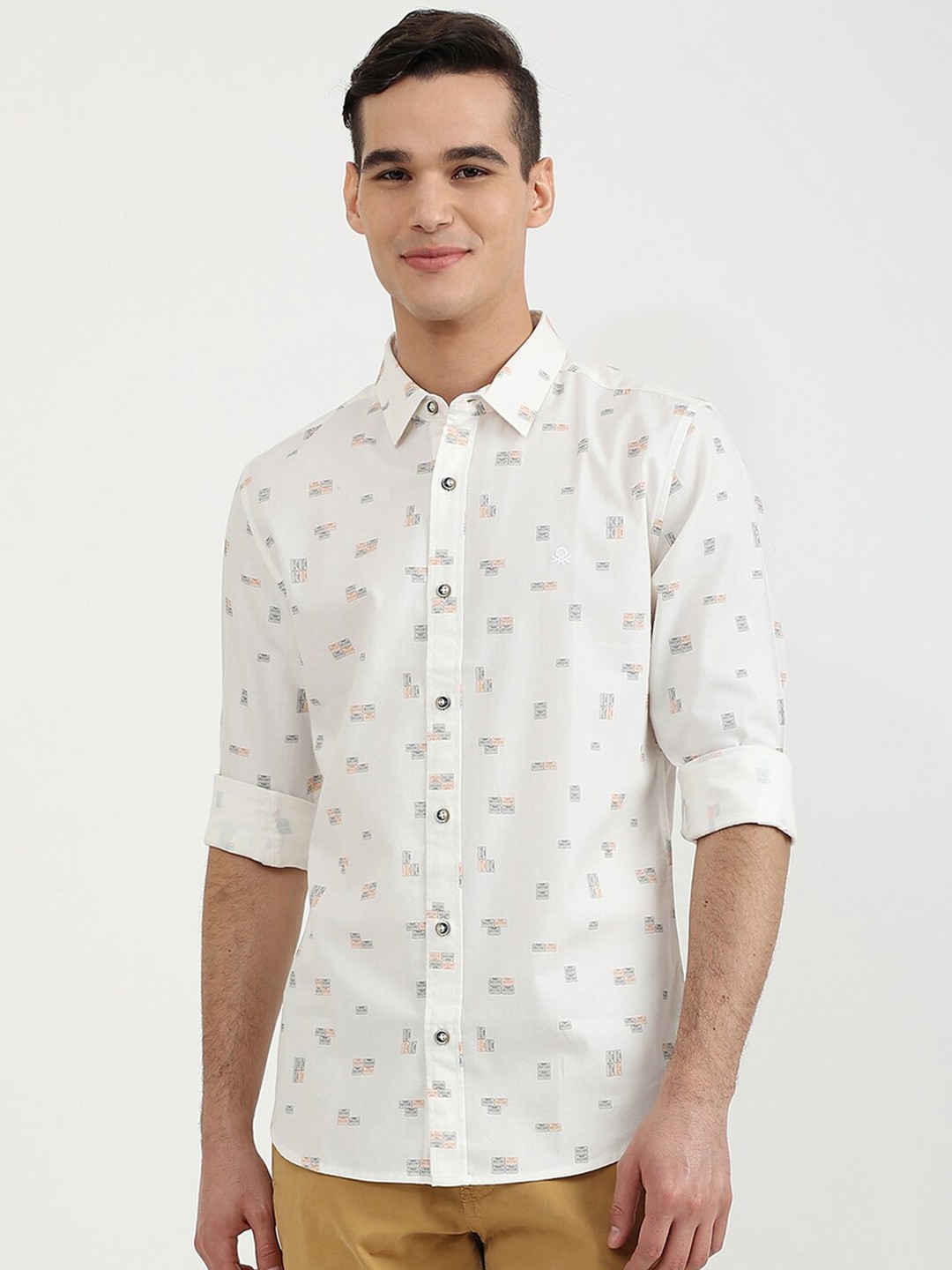 

United Colors of Benetton Men White Slim Fit Printed Casual Shirt