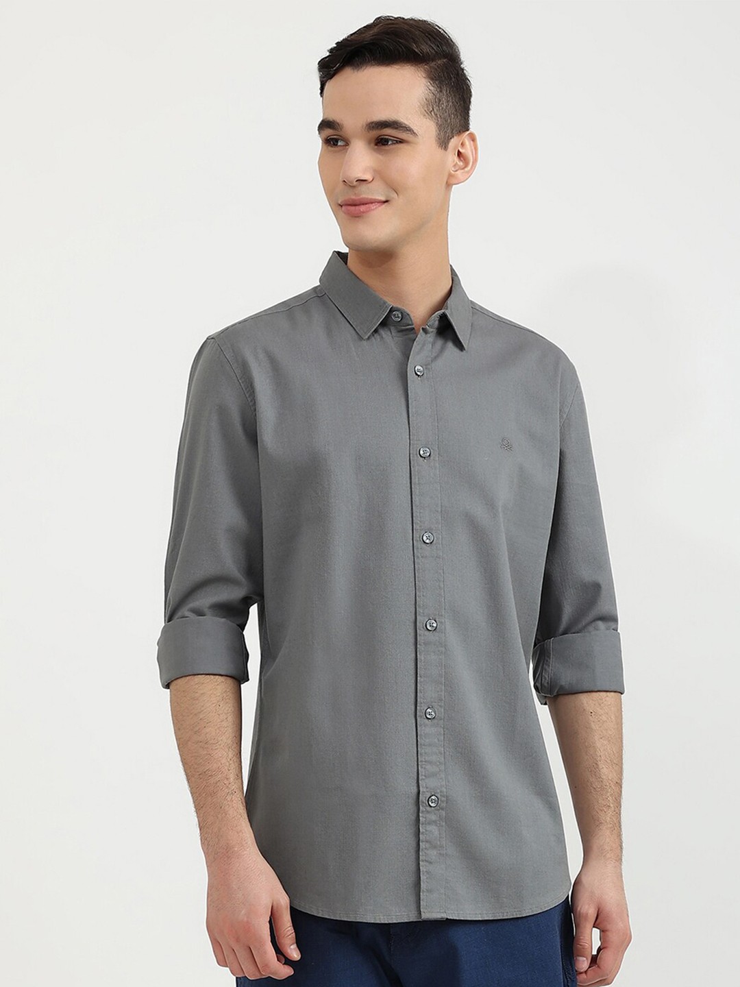 

United Colors of Benetton Men Grey Slim Fit Casual Shirt